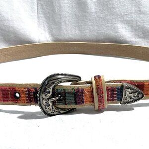 Woman's Vintage Guatemalan Multi-Colored Woven Leather Accent Adjustable Belt
